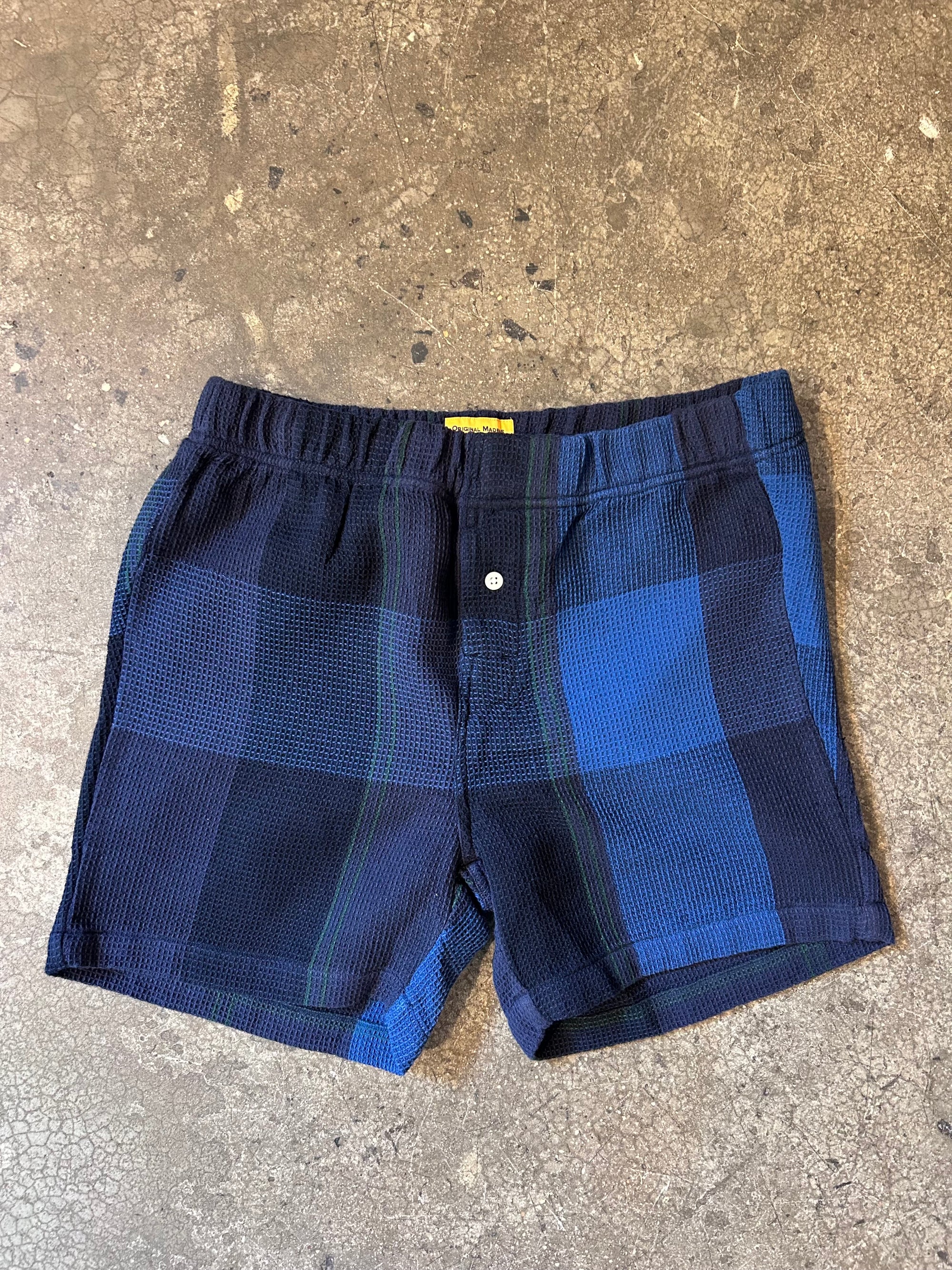 Original Madras Trading Company Boxer Short - Blue Waffle Weave Madras Check