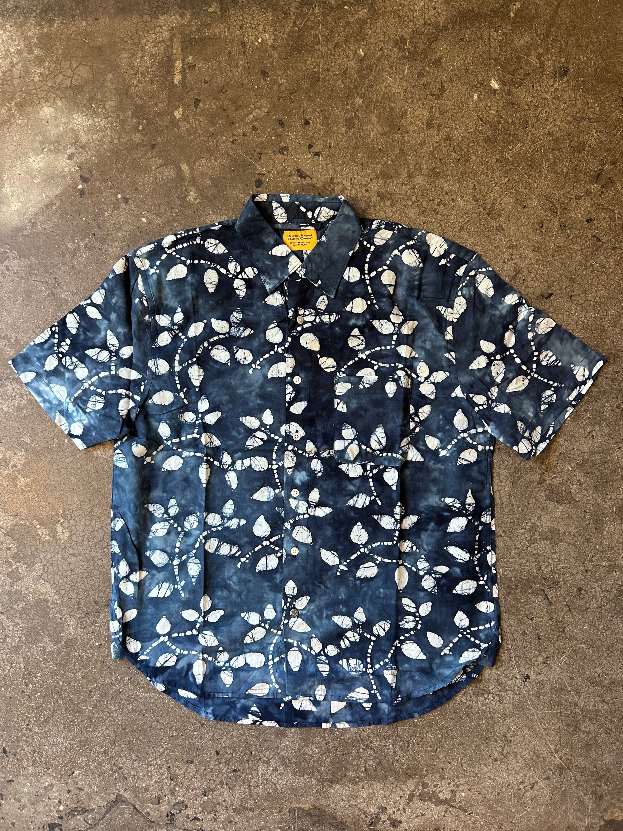 Original Madras Trading Company Lax Short Sleeve Shirt  - Indigo Standard Weave Tie-Dye Batik