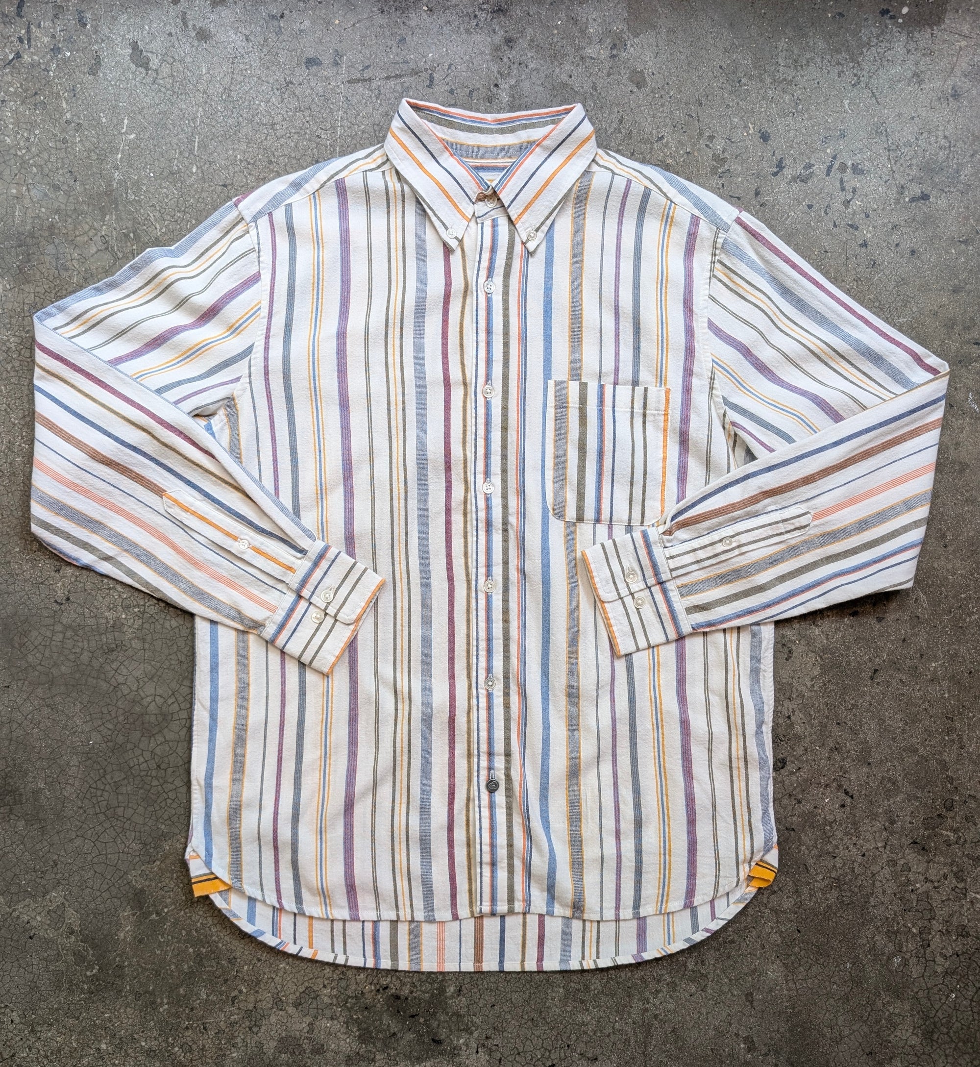 Original Madras Trading Company Classic Button Down Collar Long Sleeve Shirt - White Winter Madras Multi Stripe