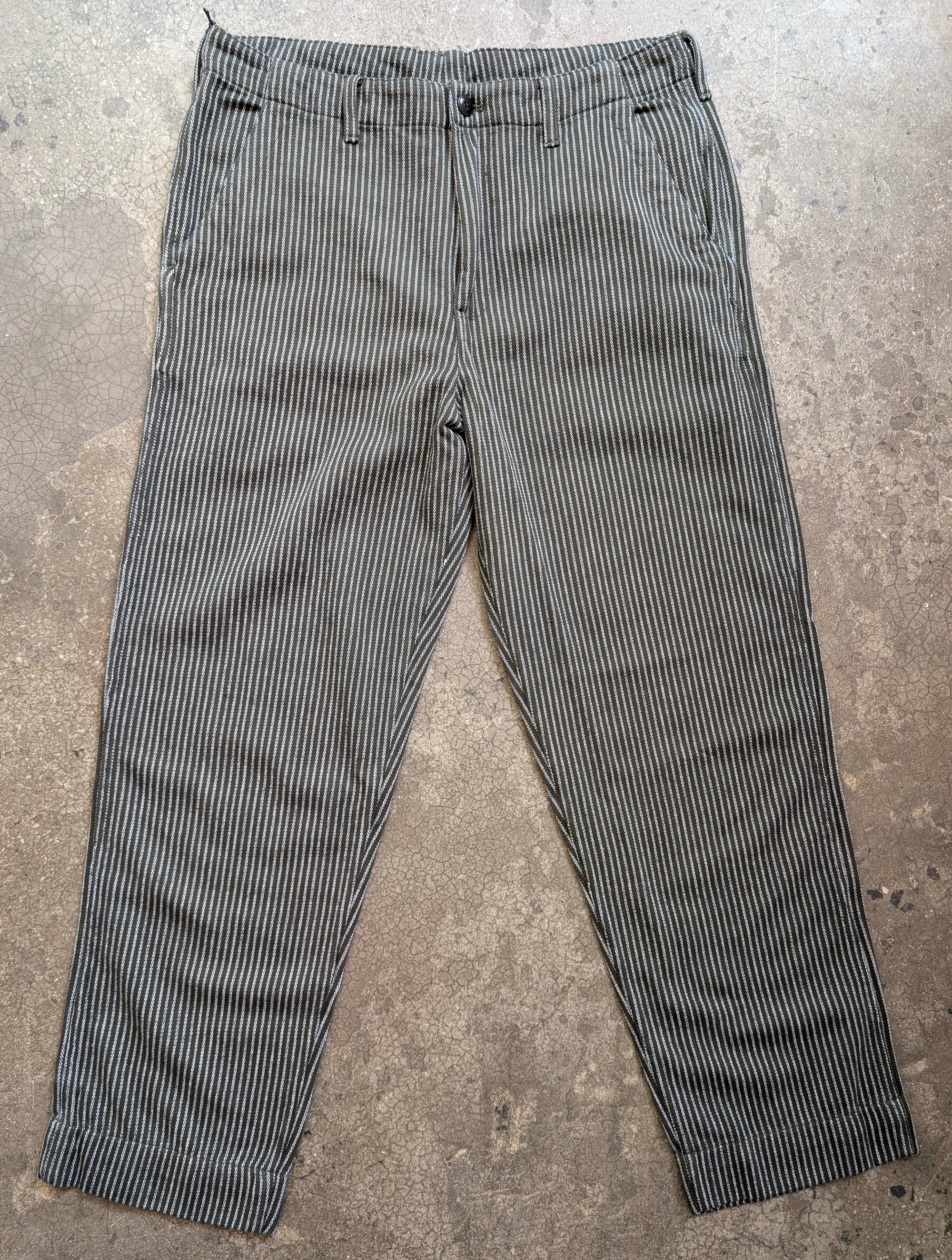 Original Madras Trading Company Field Trouser - Twill Olive White Stripe Denim