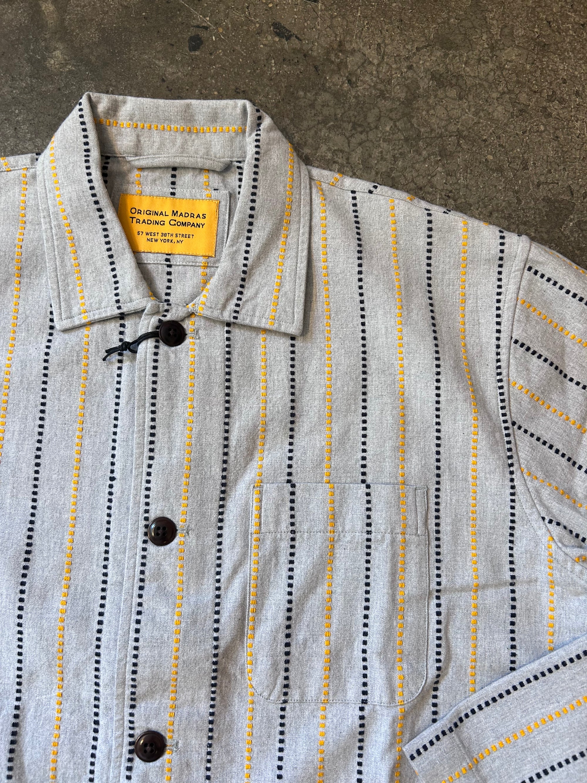 Original Madras Trading Company Shirt Jacket - Grey Yellow Jacquard Weave