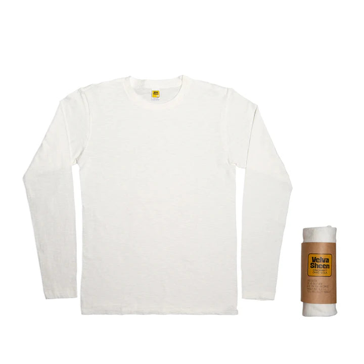 Velva Sheen Rolled Long Sleeve Tee-Washed White