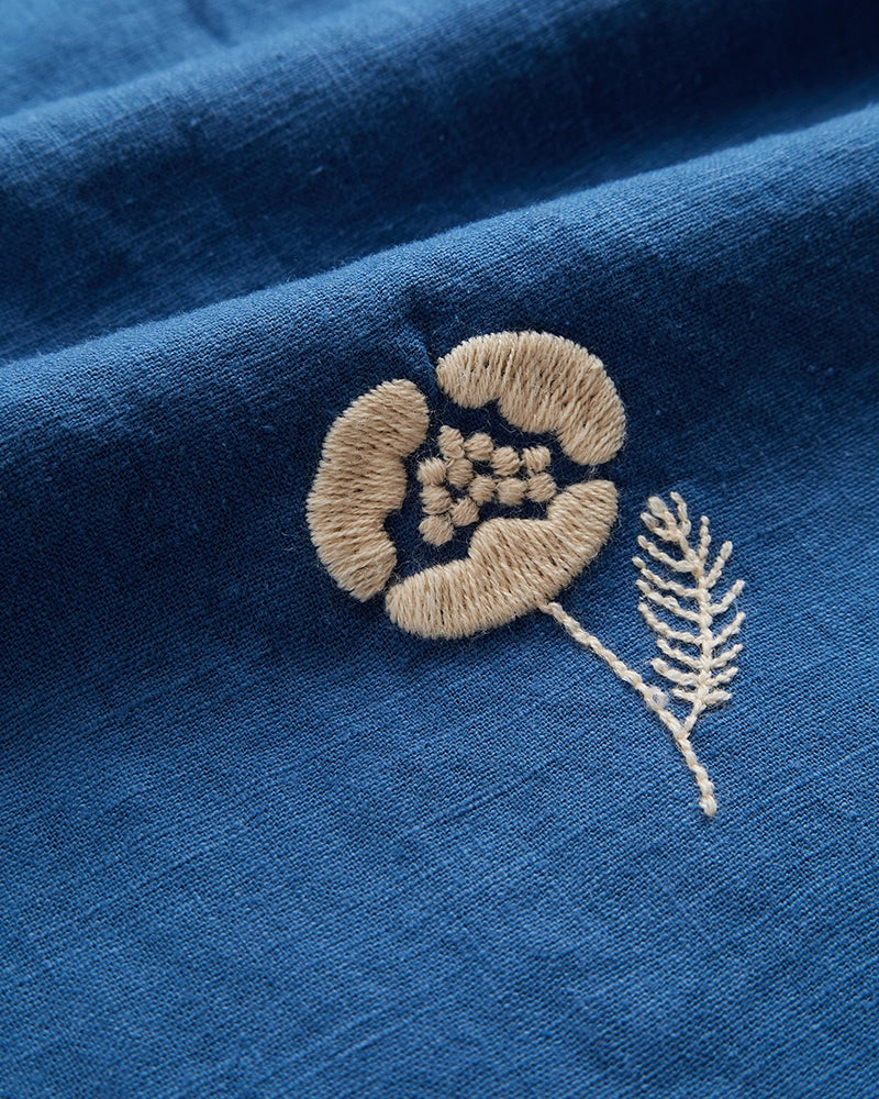 Portuguese Flannel Embroidery Nature Ramie Short Sleeve Shirt