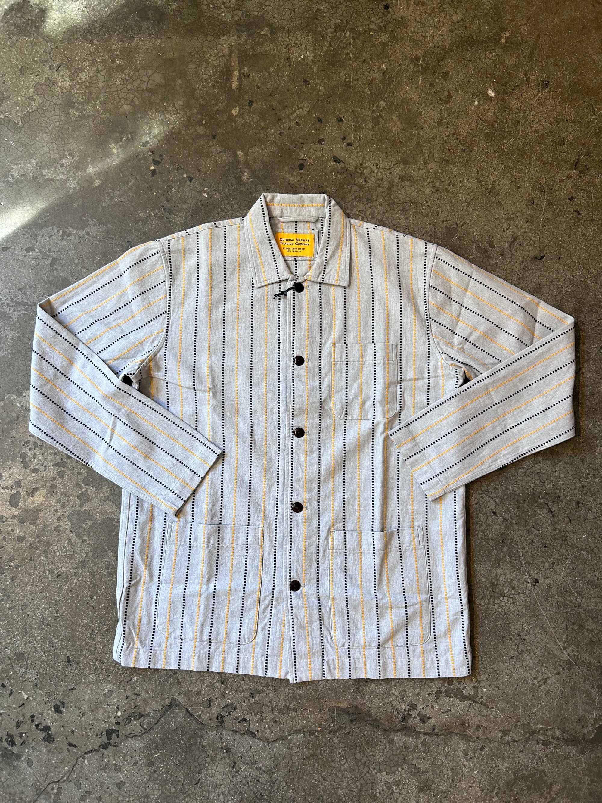 Original Madras Trading Company Shirt Jacket - Grey Yellow Jacquard Weave