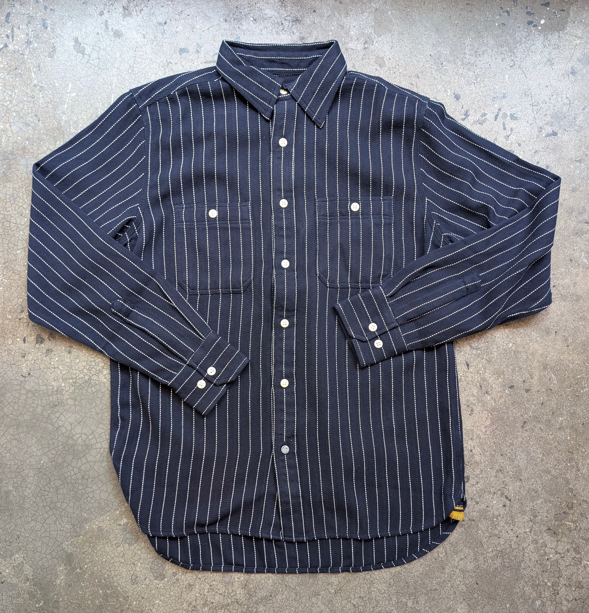 Original Madras Trading Company Utility Shirt - Two Ply Flecked Dark Navy Pinstripe