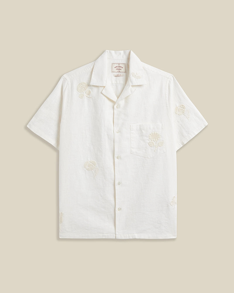 Portuguese Flannel Embroidery Nature Ramie Short Sleeve Shirt