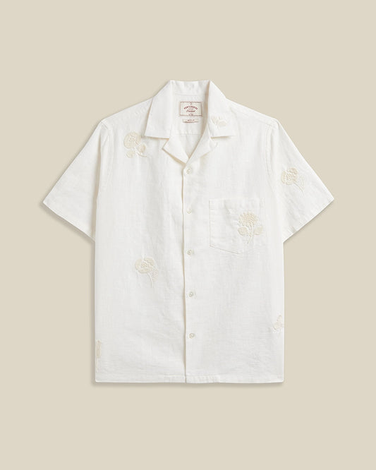 Portuguese Flannel Embroidery Nature Ramie Short Sleeve Shirt