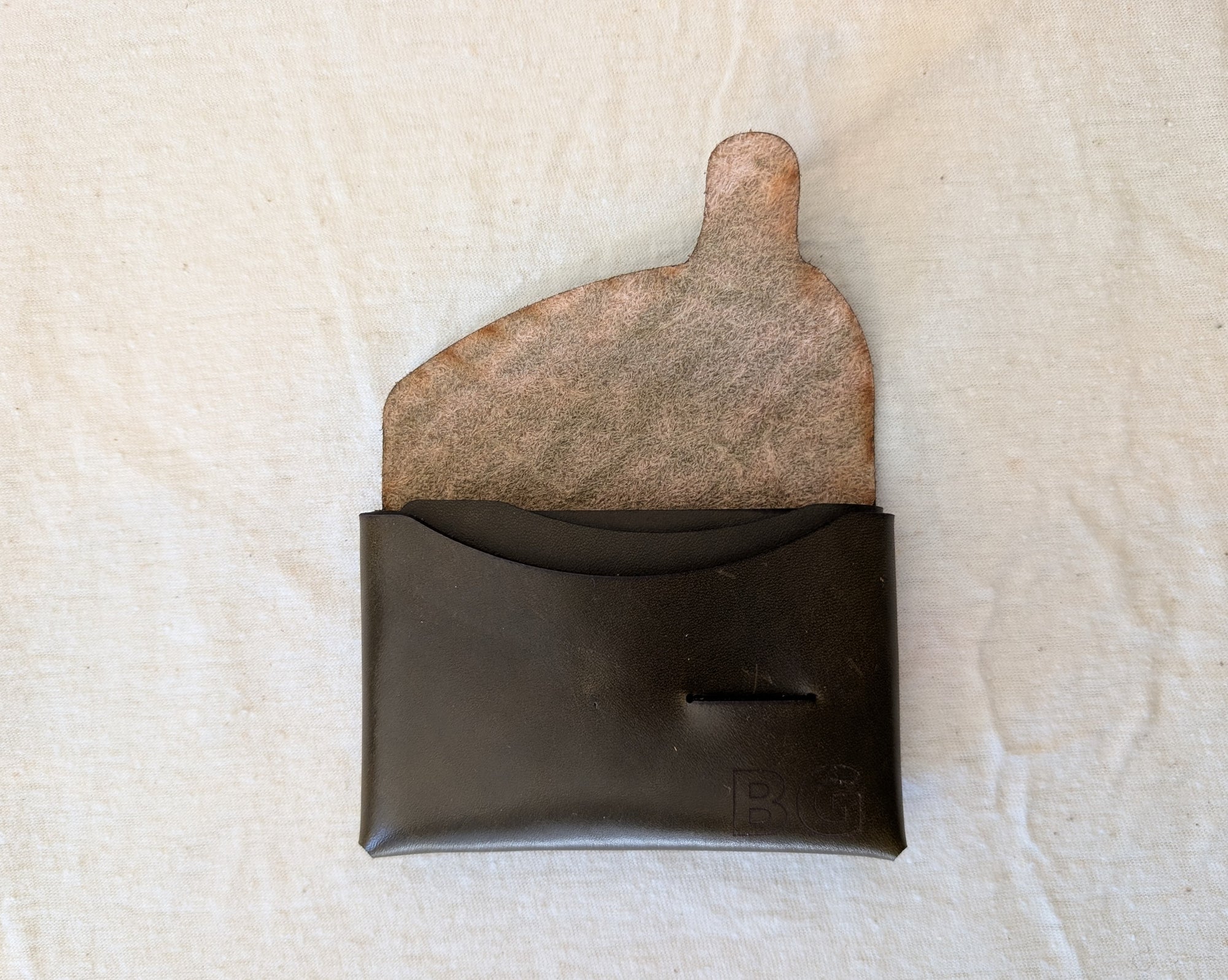 Olive Leather Stitchless Flap Wallet with BG logo