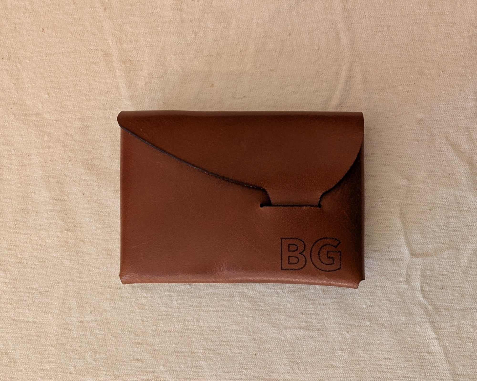 Tan Leather Stitchless Flap Wallet with BG logo