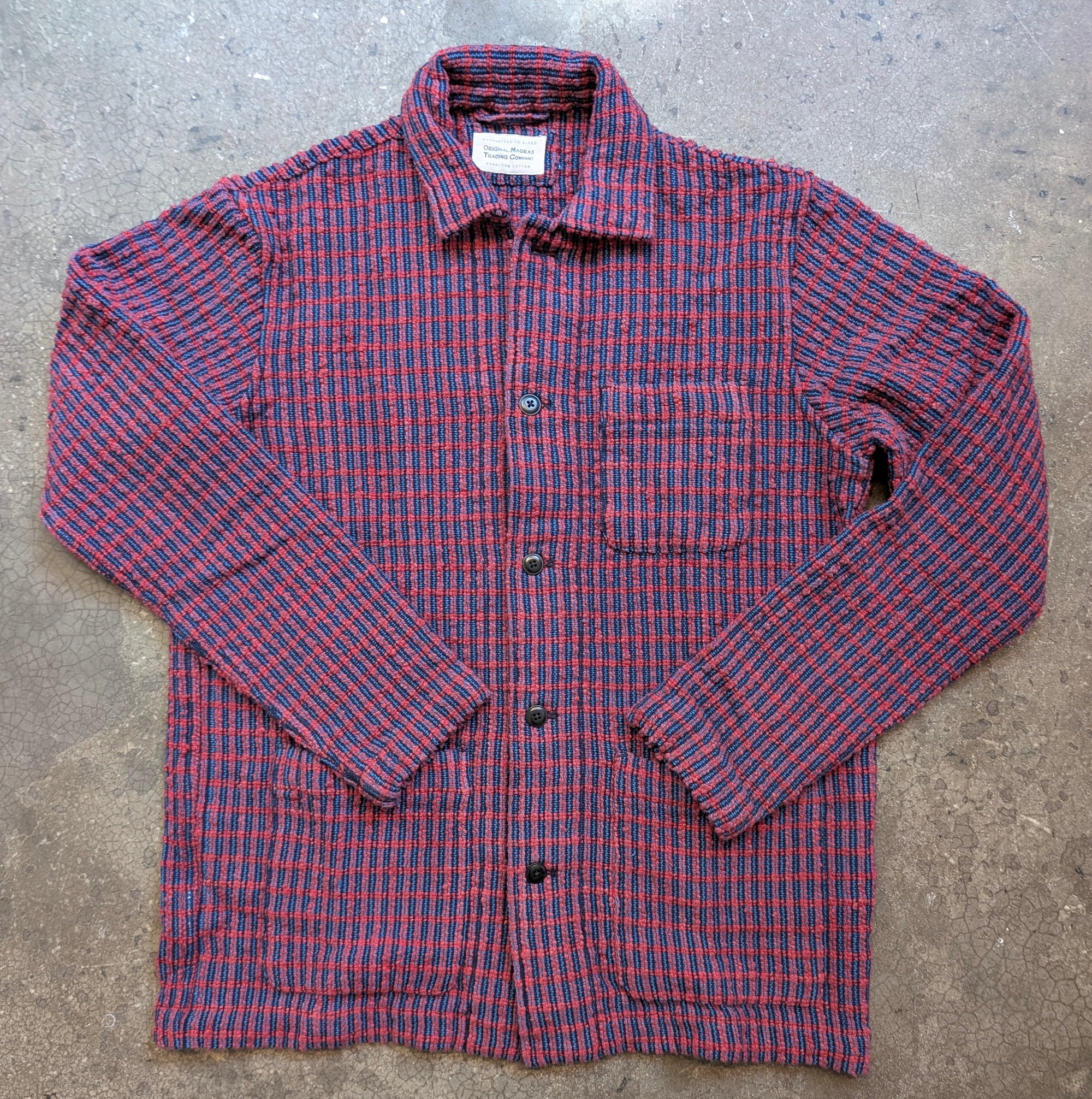 Original Madras Trading Company Shirt Jacket - Chenille Two Way Rib Red Blue Check