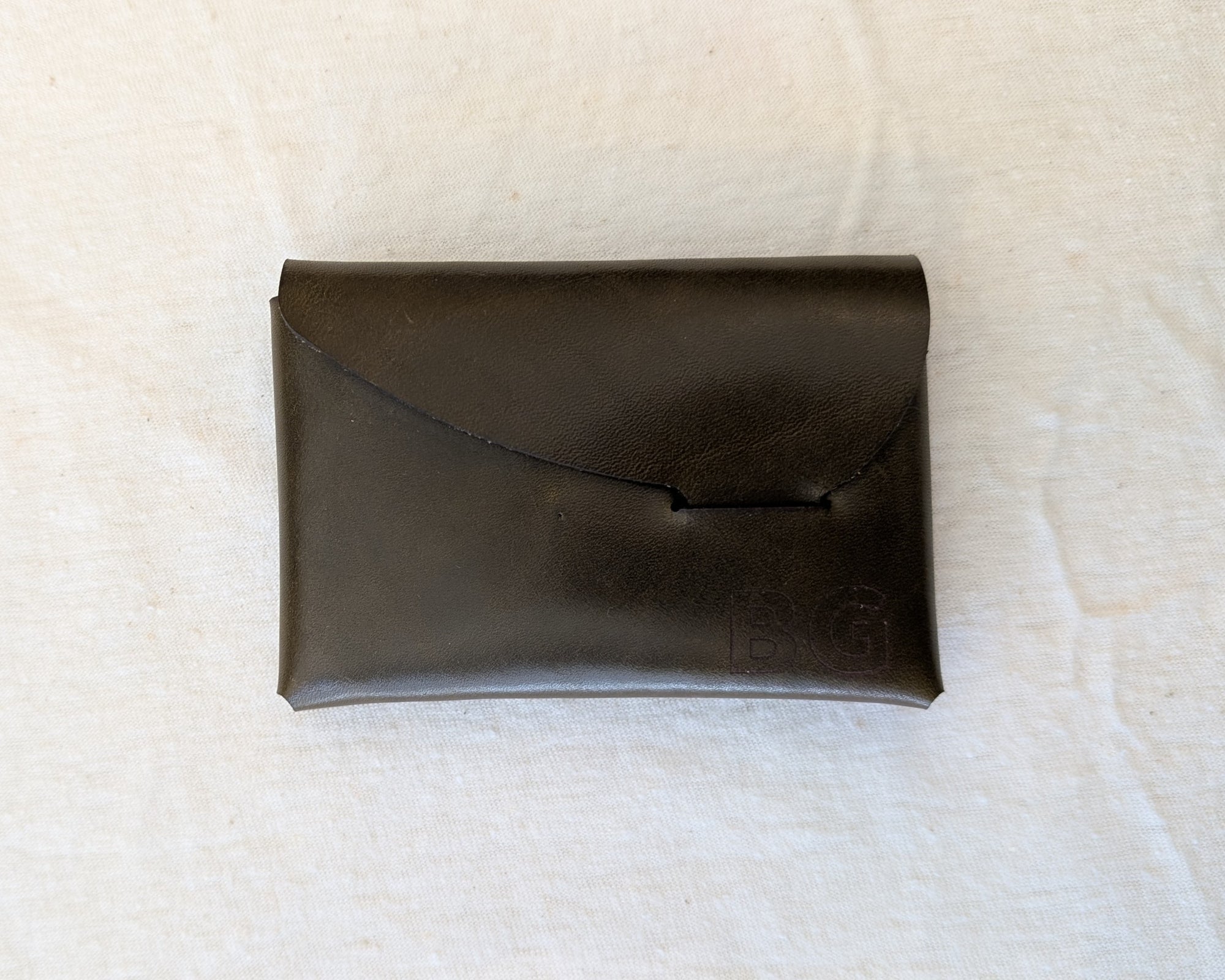 Olive Leather Stitchless Flap Wallet with BG logo