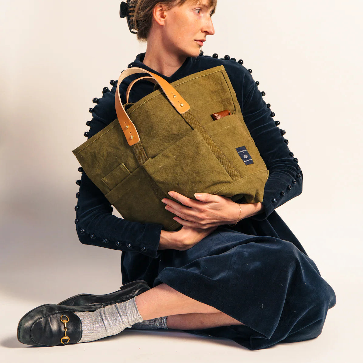 Immodest Cotton Construction Tote -Olive
