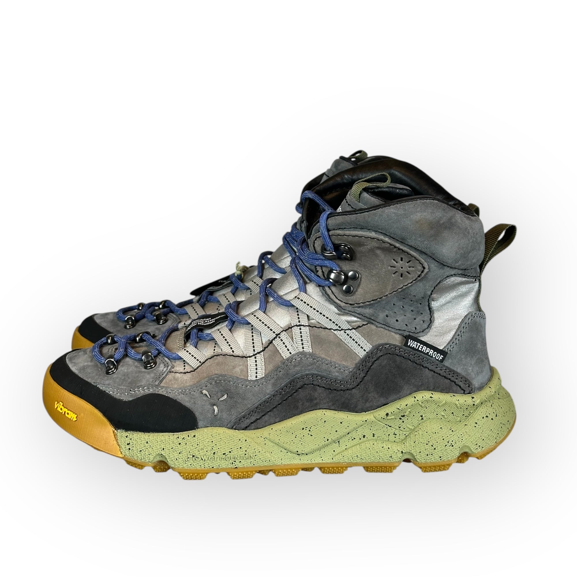 Flower Mountain - BANKEI UNI Leather and fabric high-top sneakers - Anthracite-Grey