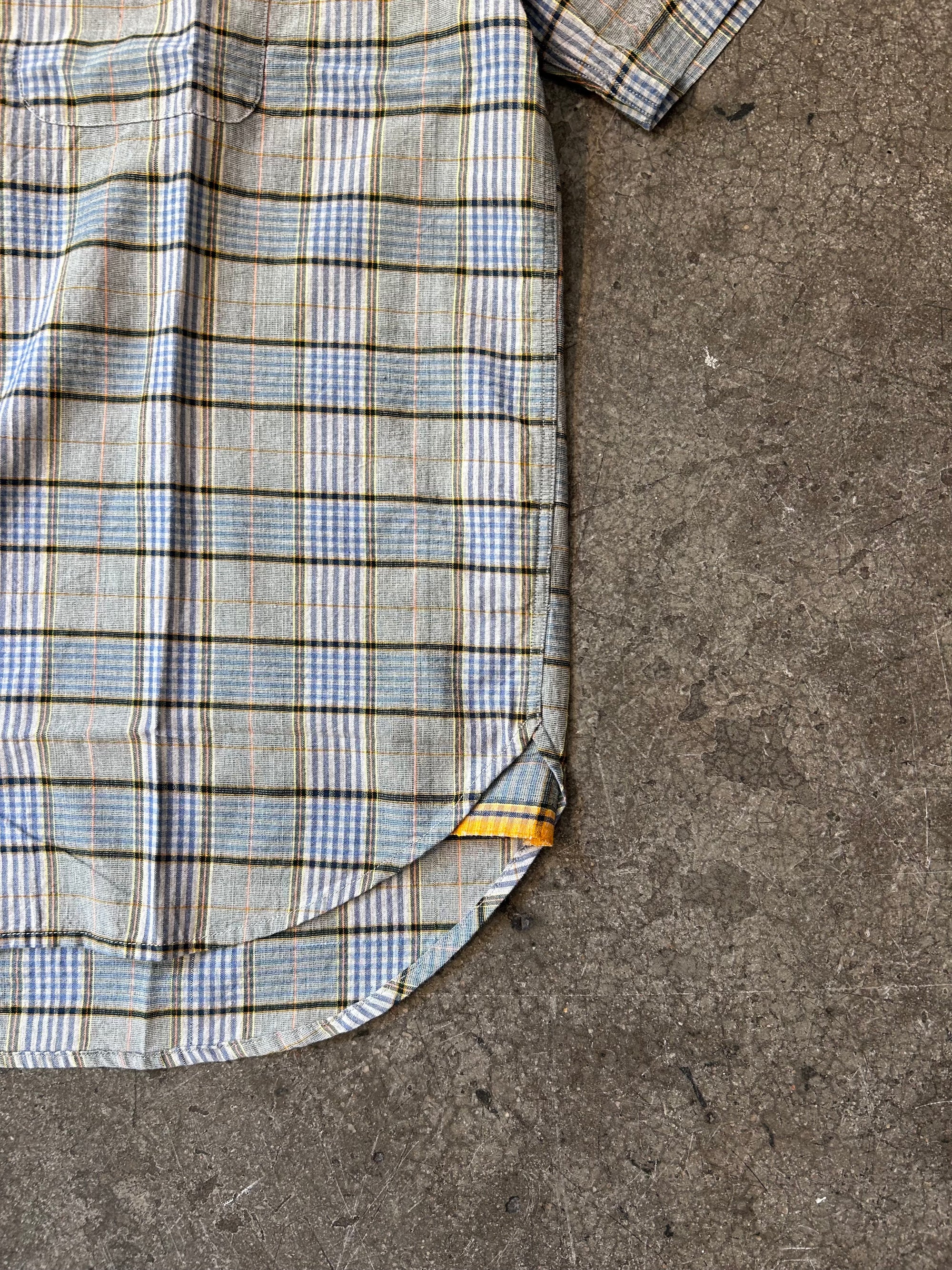 Original Madras Trading Company Lax Short Sleeve Shirt - Blue Grey Compact Weave Madras Check