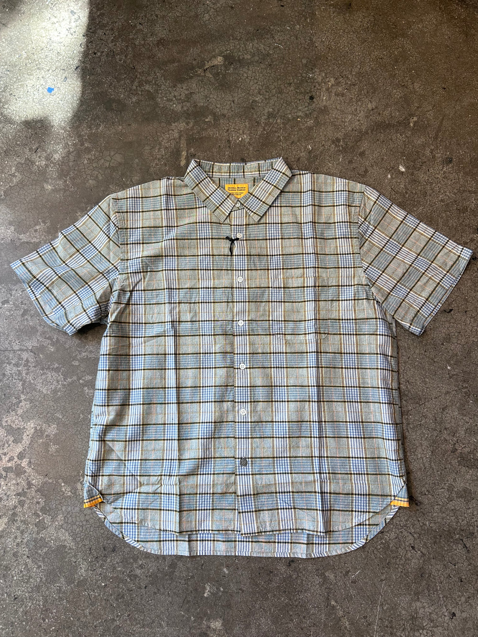 Original Madras Trading Company Lax Short Sleeve Shirt - Blue Grey Compact Weave Madras Check