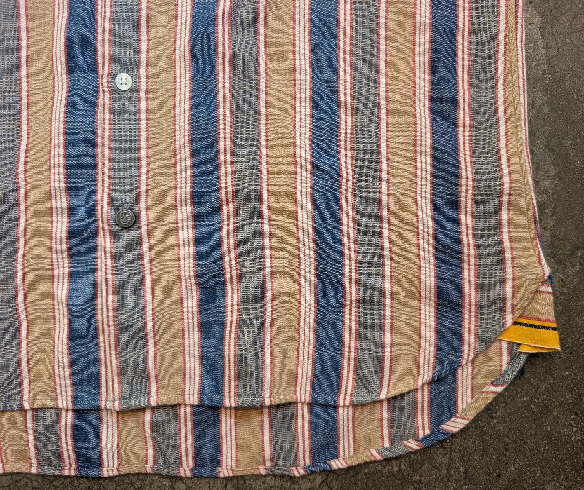 Original Madras Trading Company Straight Collar Long Sleeve Shirt - Tan Blue Multi Stripe