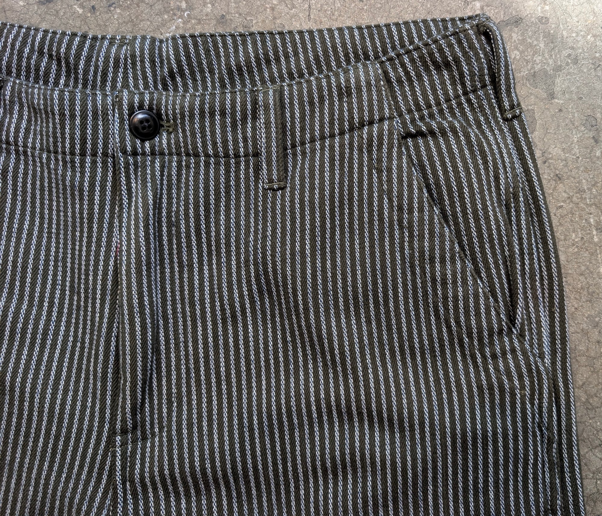 Original Madras Trading Company Field Trouser - Twill Olive White Stripe Denim