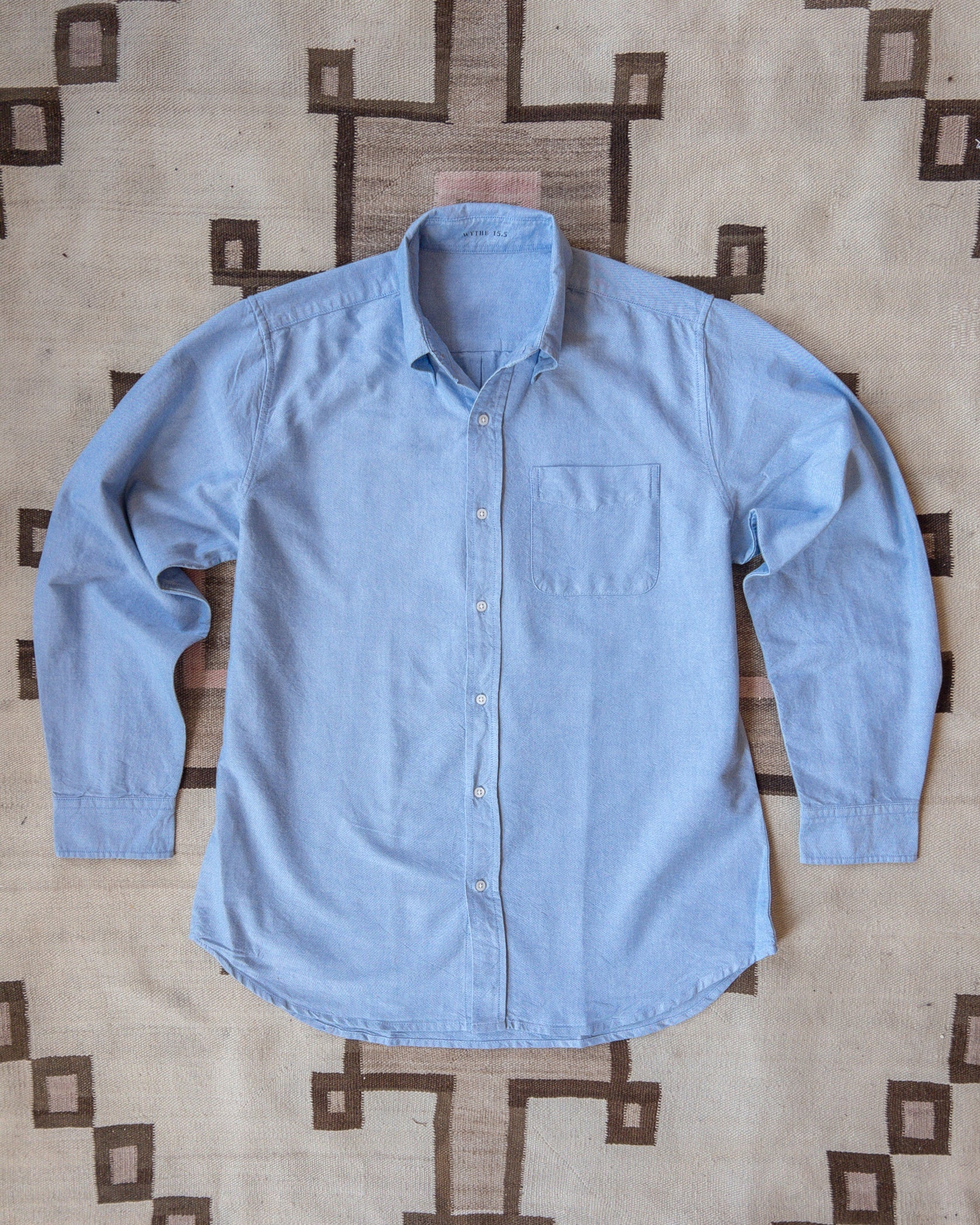 The first product from Wythe. These oxfords were inspired by vintage American oxfords from the 1960's worn by every leading man from Miles Davis to Paul Newman.

We kept the original generous button down collar that is unlined for an expressive roll that looks just as great button or left unbuttoned and left to fly. This oxford is cut to fit comfortably relaxed against the body, not exactly slim but not at all the baggy shirts you may associate with oxfords.

All Wythe oxford shirts are washed multiple time