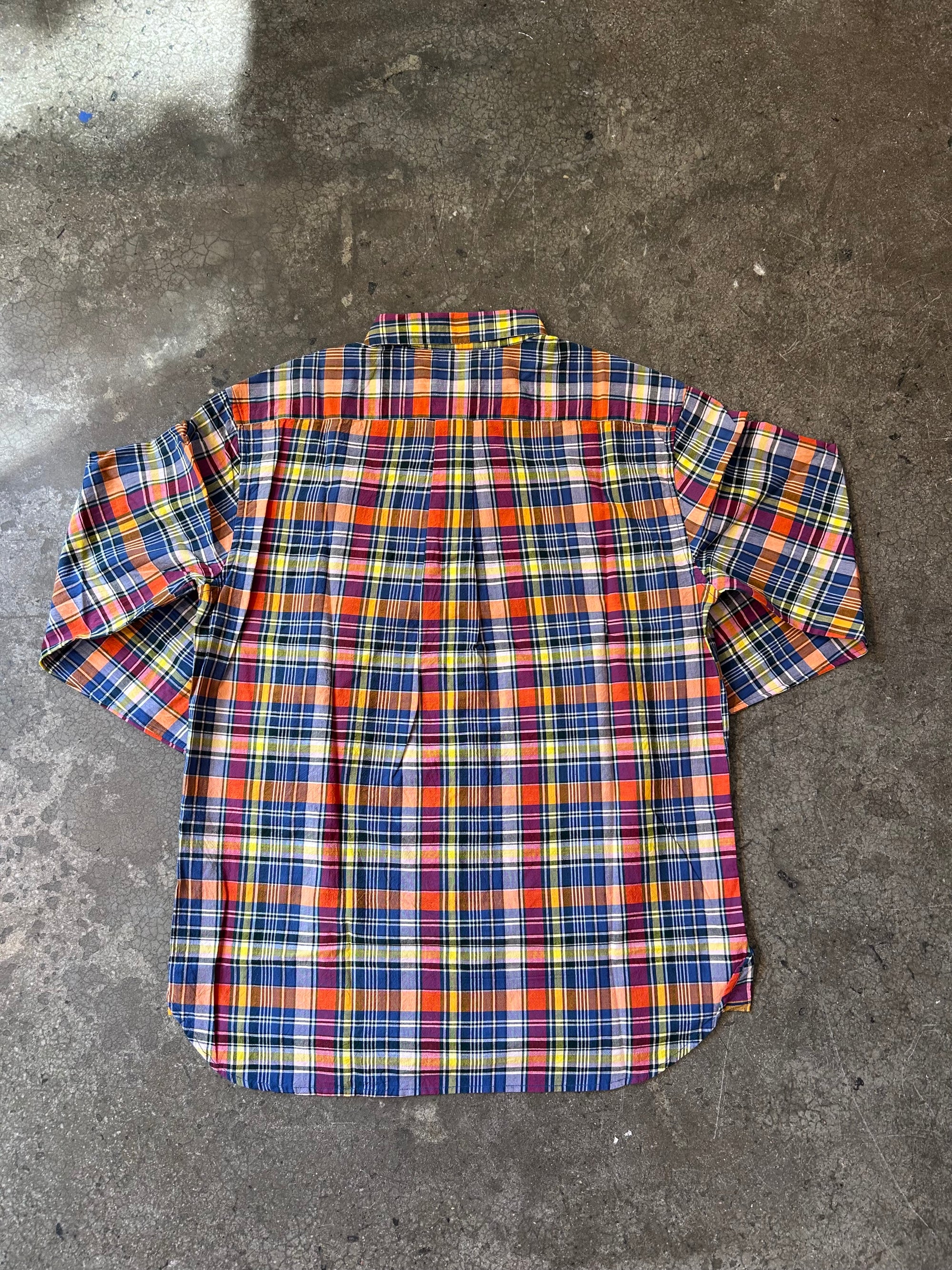 Original Madras Trading Company Classic Button Down Long Sleeve Shirt - Orange Blue Madras Check