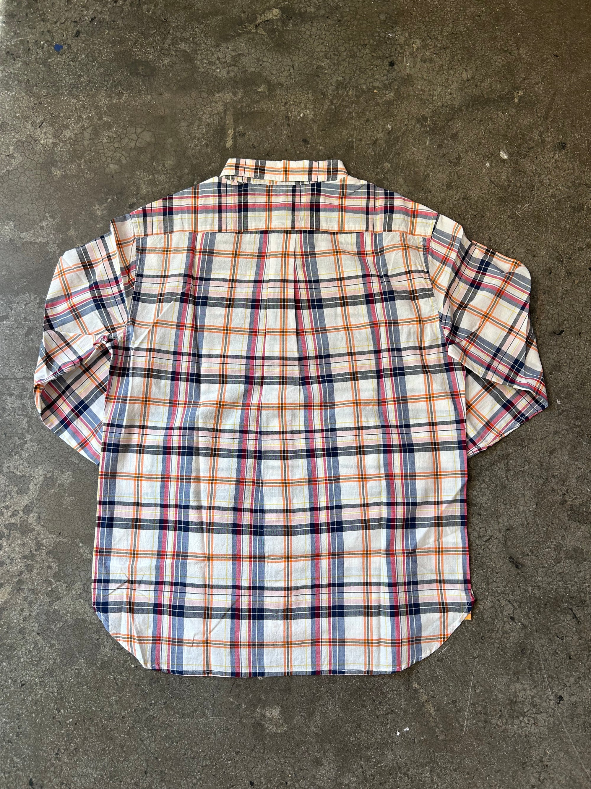 Original Madras Trading Company Classic Button Down Long Sleeve Shirt - White Blue Madras Check
