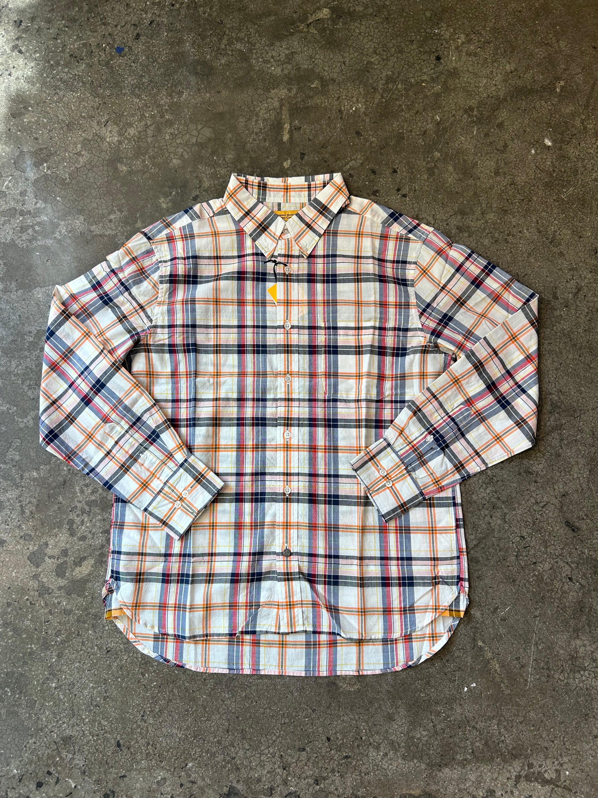 Original Madras Trading Company Classic Button Down Long Sleeve Shirt - White Blue Madras Check