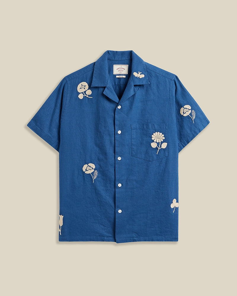 Portuguese Flannel Embroidery Nature Ramie Short Sleeve Shirt