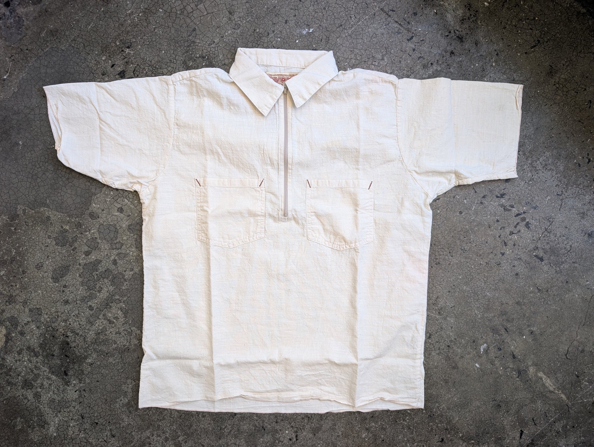 Monostereo Go Slow Selvedge 1/4 Zip Shirt - Cloud